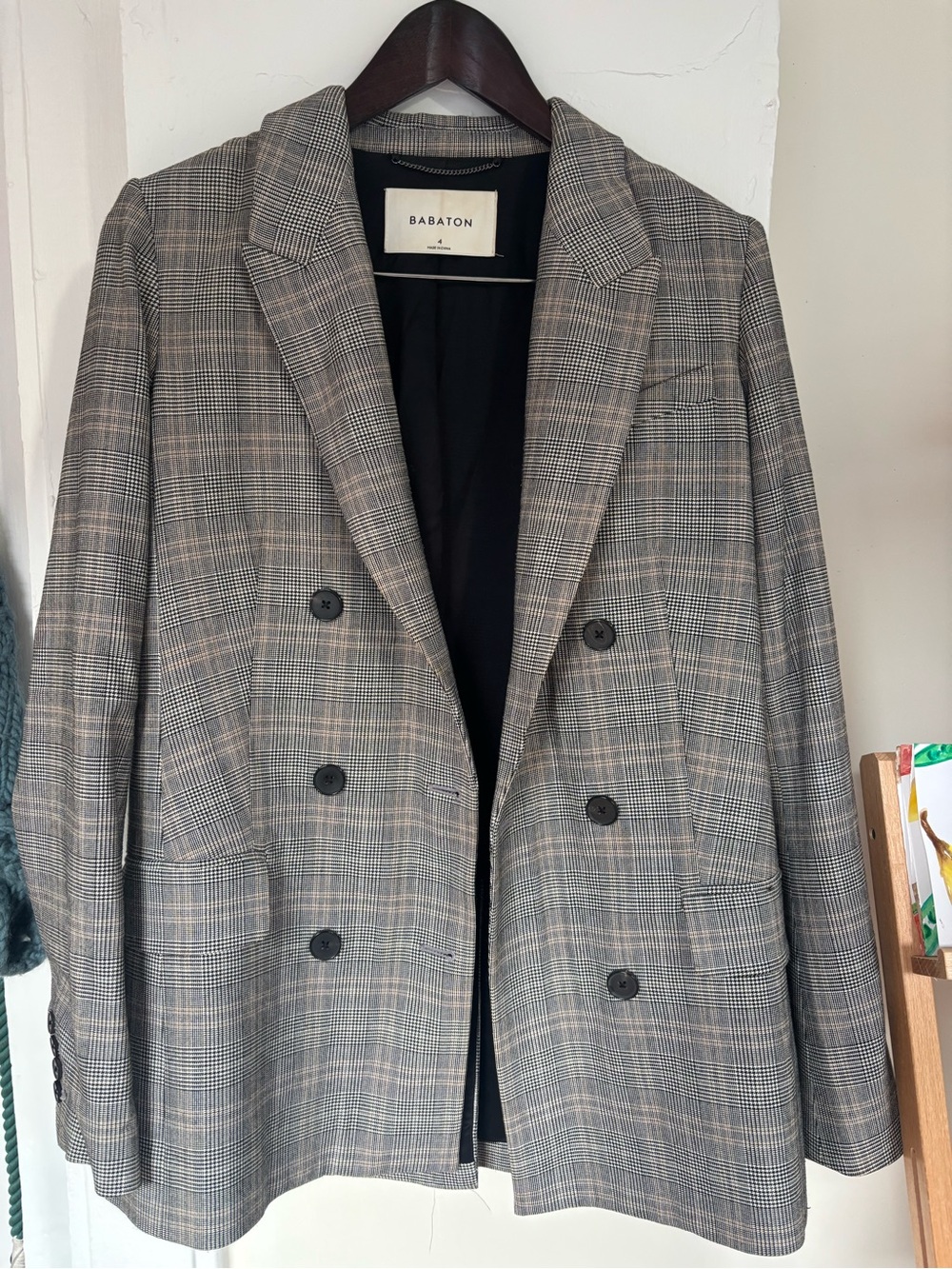 Babaton womens Plaid Double-Breasted Blazer in Gray